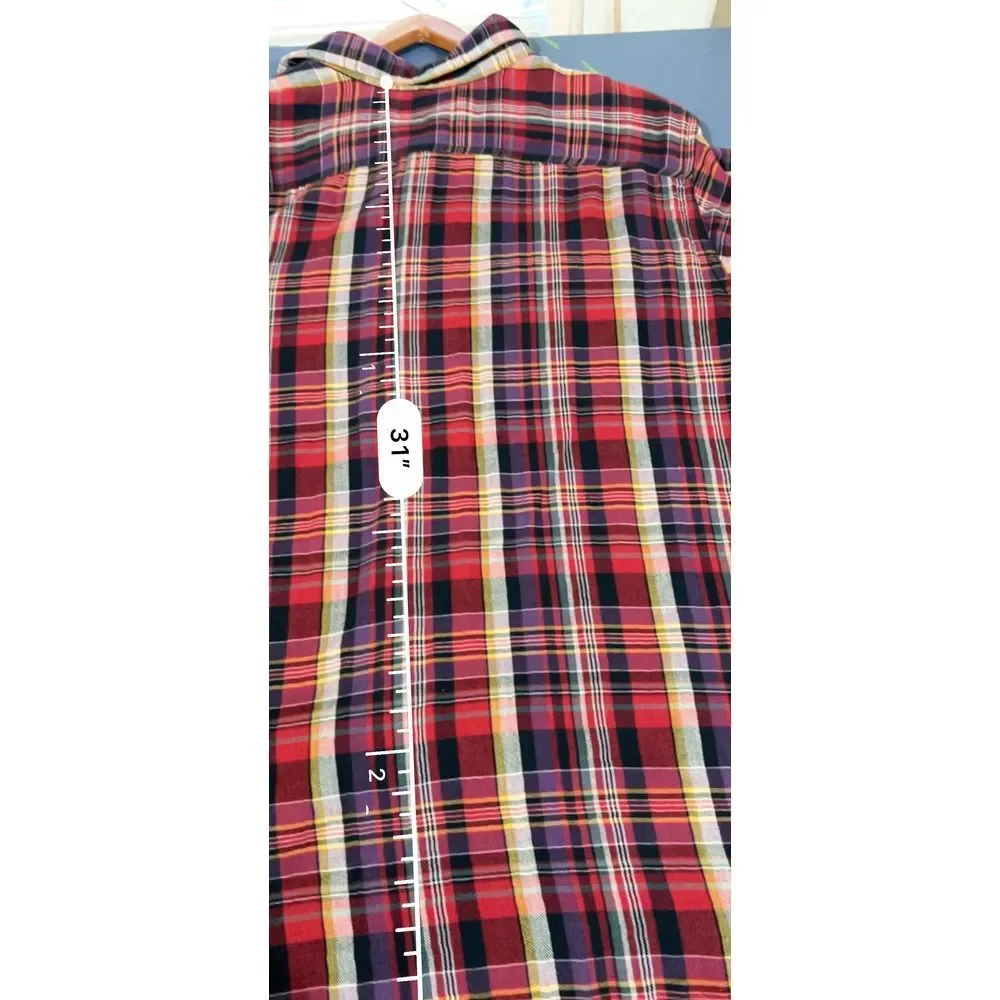 Polo Ralph Lauren Classic Red Plaid Button-Down Flannel Shirt Casual Long Sleeve